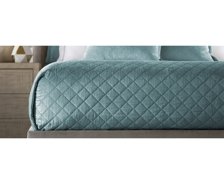 Chloe Sea Foam King Diamond Quilted Velvet Coverlet