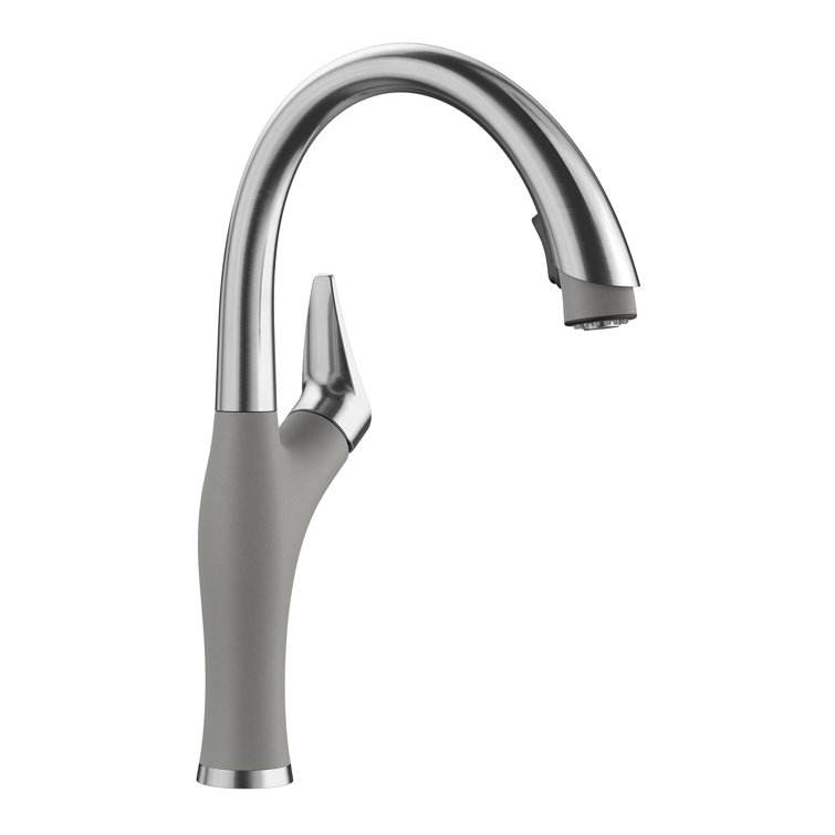 Metallic Gray Stainless Steel Pull-Down Kitchen Faucet
