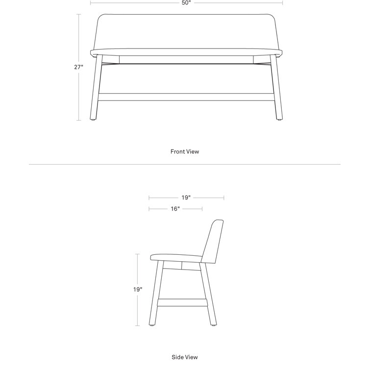 Chip Bench in Pewter with Foam Cushion and Walnut, White Oak Legs