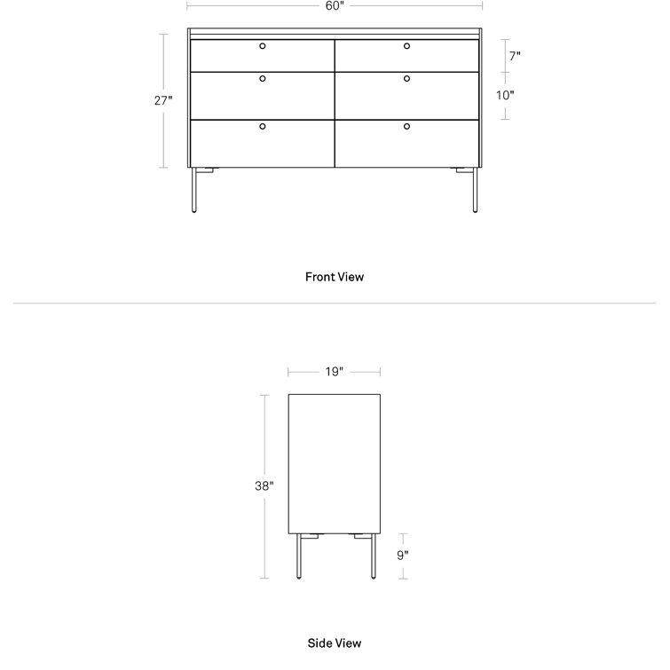 White Oak Mid-century 6-Drawer Double Dresser with Soft Close