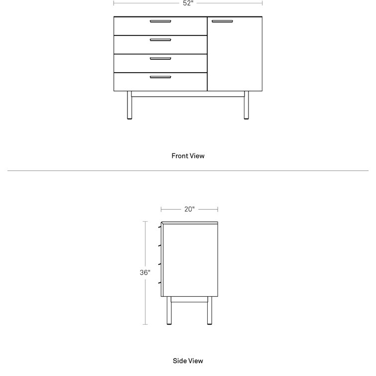 Shale Walnut 4-Drawer/1-Door Credenza Sideboard with Leather Pulls