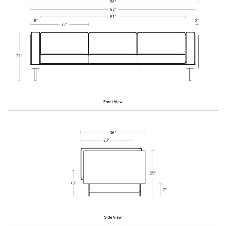 Sanford Natural Linen 96" Sofa with Black Metal Legs
