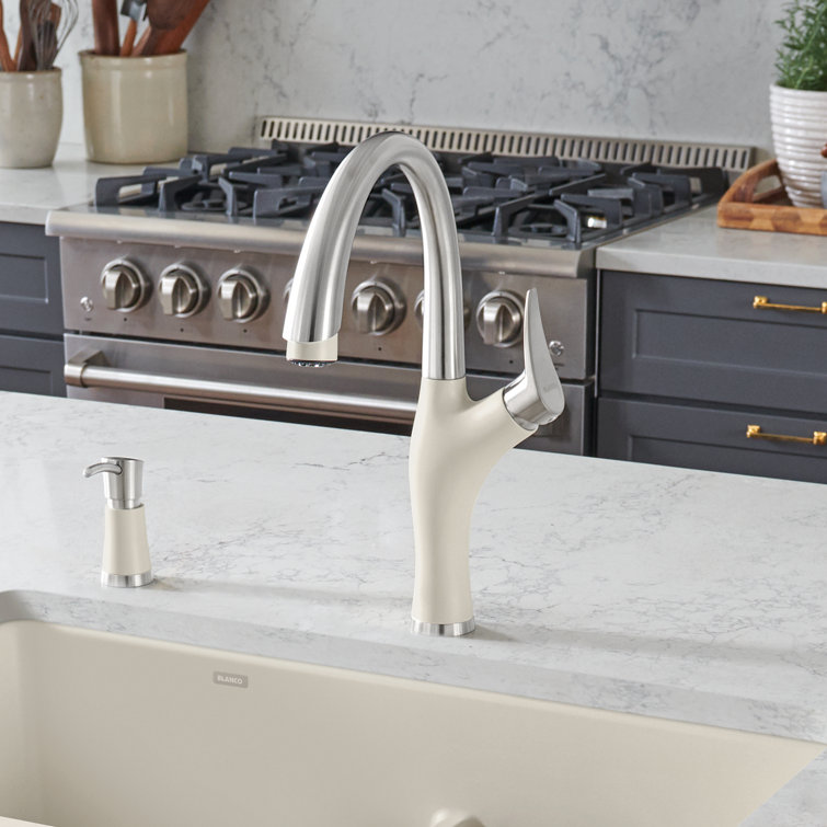 Stainless Steel and Gray Pull-Down Spray Kitchen Faucet