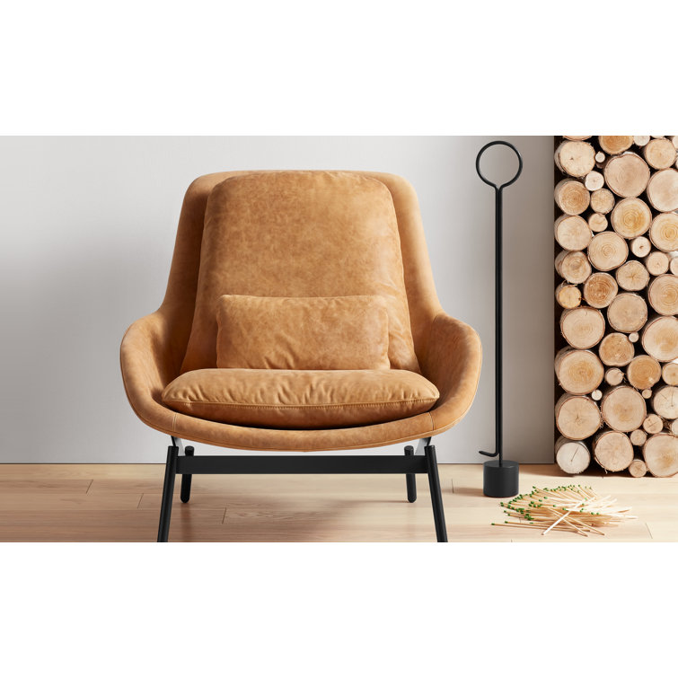 Camel Genuine Leather Lounge Chair with Powder-Coated Steel Base