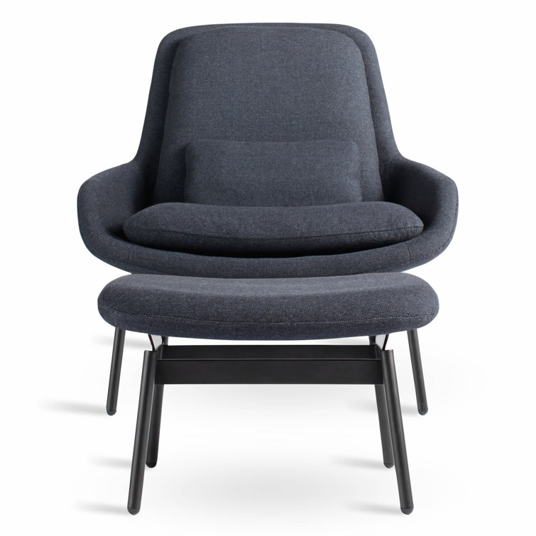 Edwards Navy Leather and Manufactured Wood Field Lounge Chair