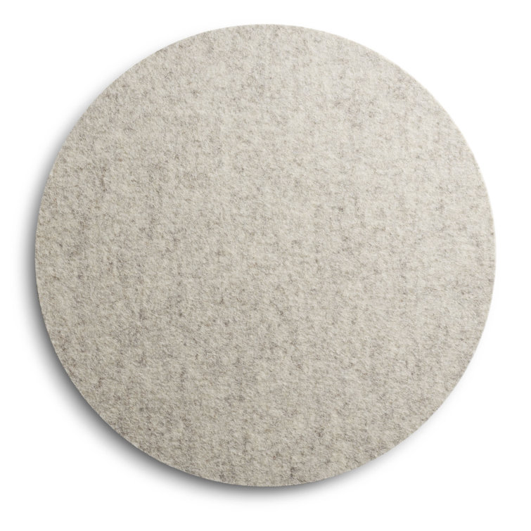 Heathered Off White Felt and Acacia Wood Accent Stool