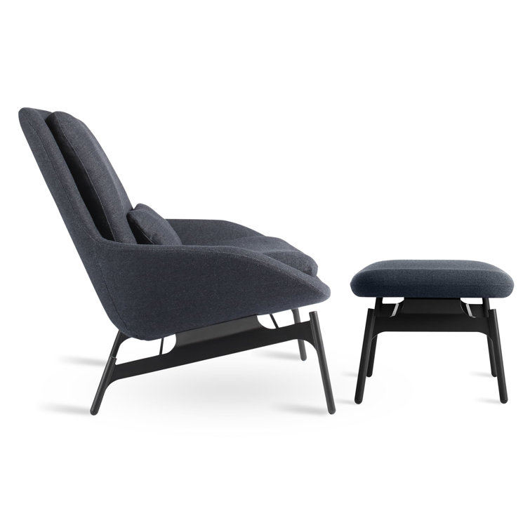 Edwards Navy Leather and Manufactured Wood Field Lounge Chair