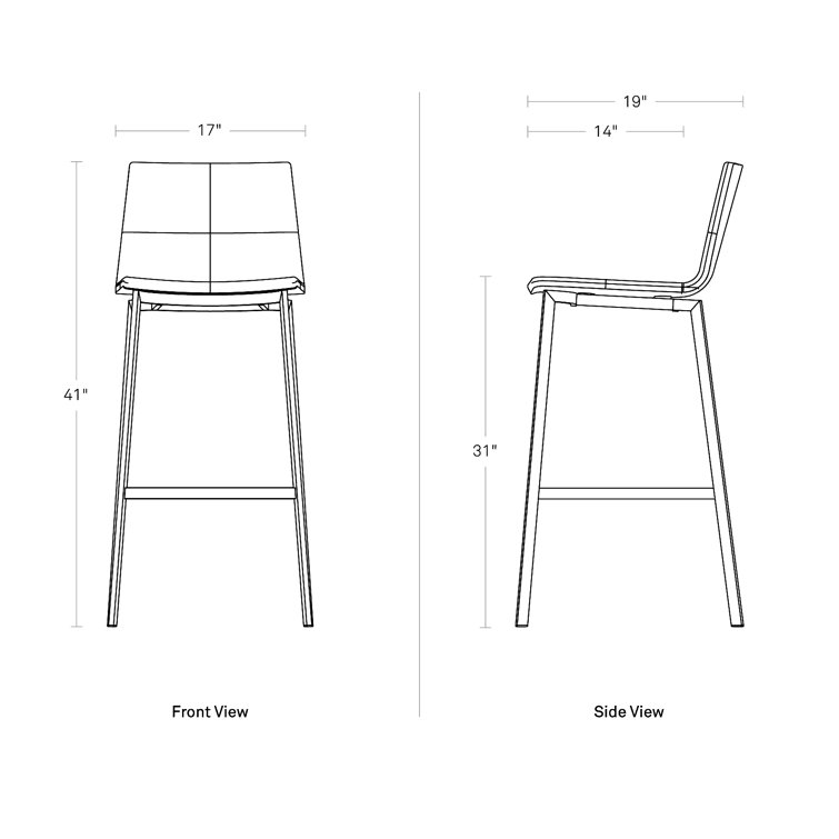 Ink Genuine Leather Counter Stool with Black Metal Legs