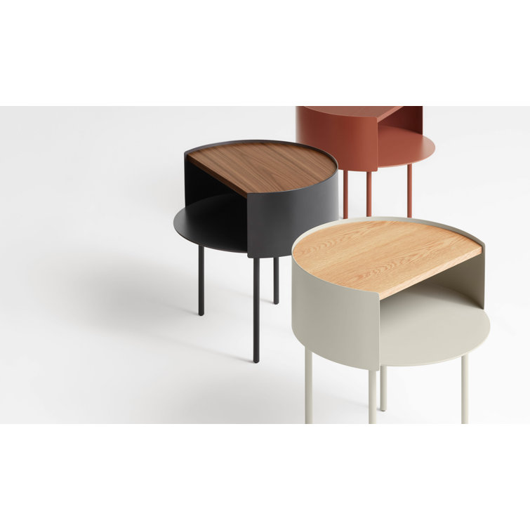 Copper Pot Wood and Metal Side Table with Storage Cubby
