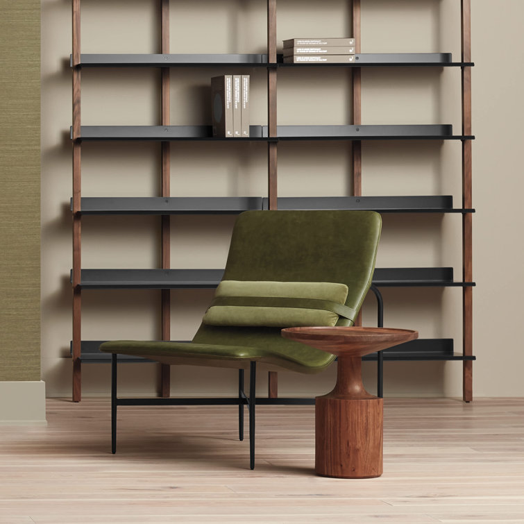Adjustable Walnut and Black 6-Shelf Wall-Mounted Bookcase