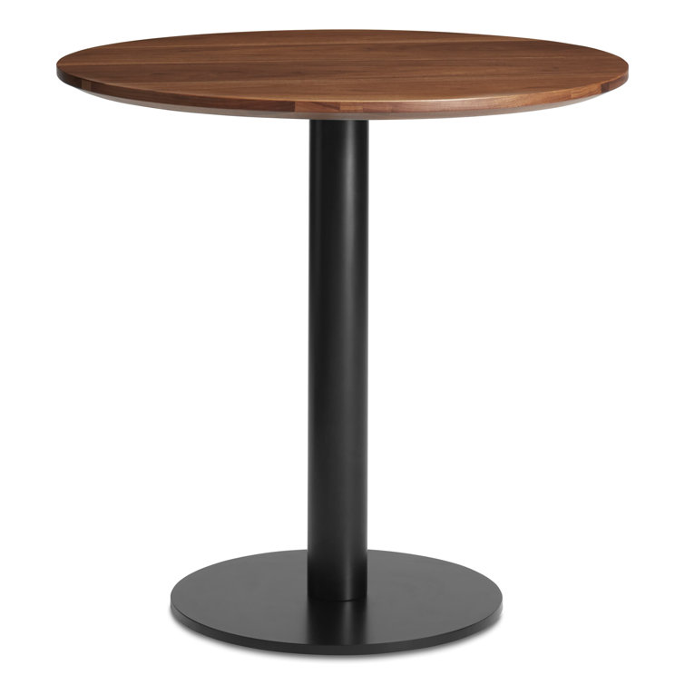 Walnut and Matte Black Round Mid-Century Modern Dining Table