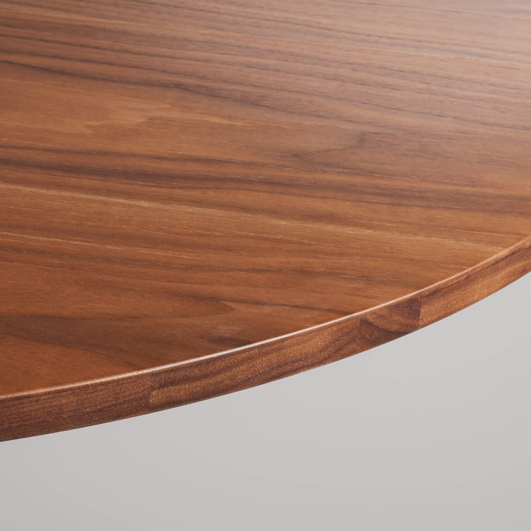 Walnut and Matte Black Round Mid-Century Modern Dining Table