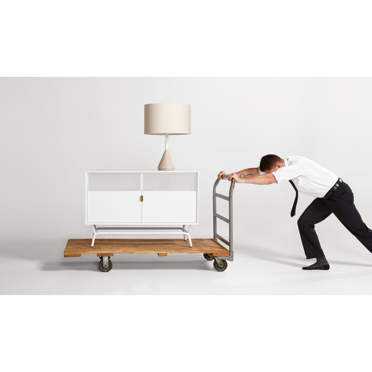 Dang 42" White Perforated Steel TV Stand with Brass Details
