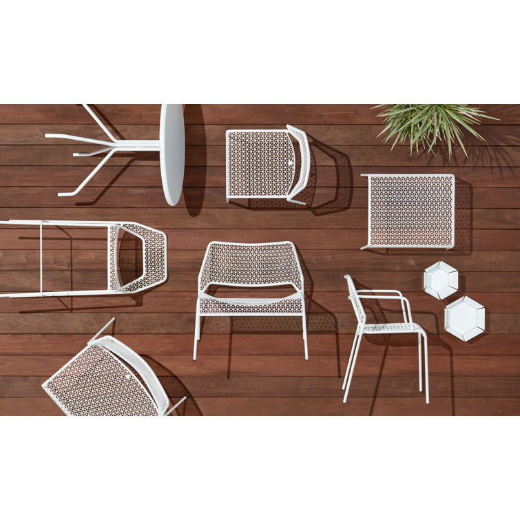 Off-White Metal Indoor/Outdoor Counter Stool with Cushions