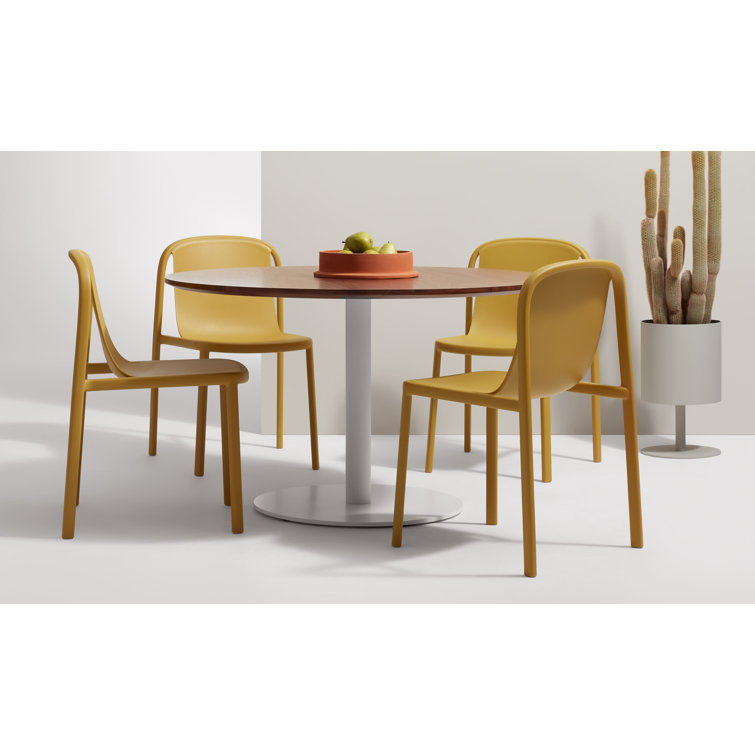Tomato Red Metal and Wood Stackable Chair