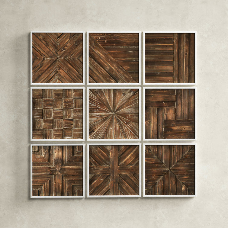 Rustic Fir Wood 9-Piece Square Wall Decor Set