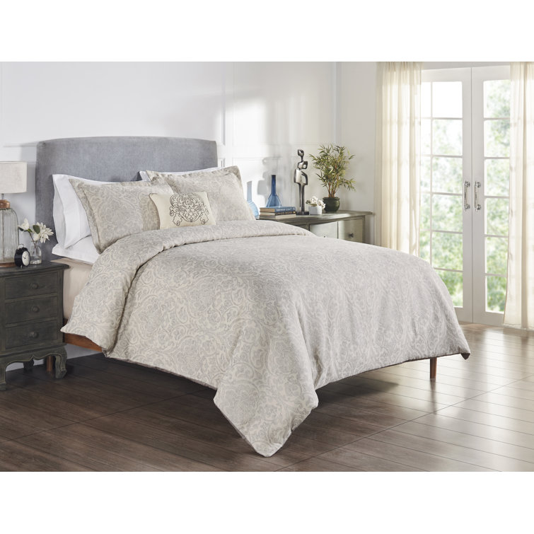 King Gray Cotton Damask Comforter Set