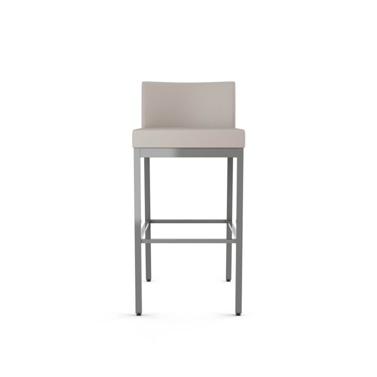 White Leather and Wood Swivel Bar Stool with Metal Frame