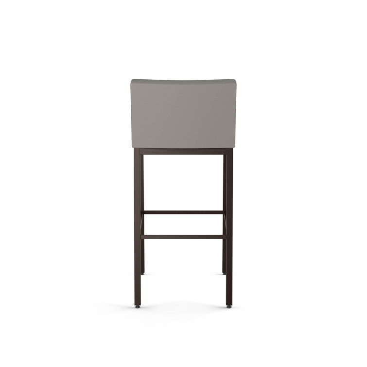 Taupe Gray Faux Leather Bar Stool with Dark Brown Metal Frame