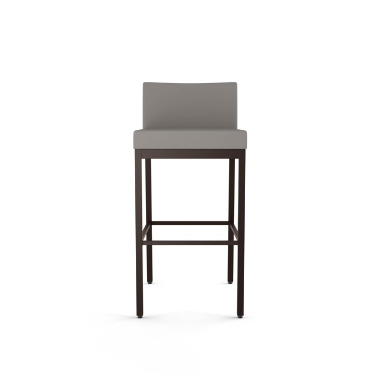 Taupe Gray Faux Leather Bar Stool with Dark Brown Metal Frame