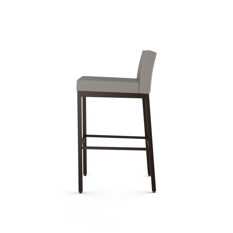 Taupe Gray Faux Leather Bar Stool with Dark Brown Metal Frame