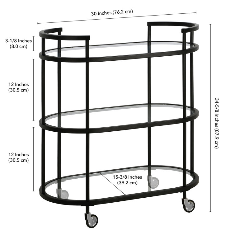 Blackened Bronze Oval Steel and Glass Bar Cart