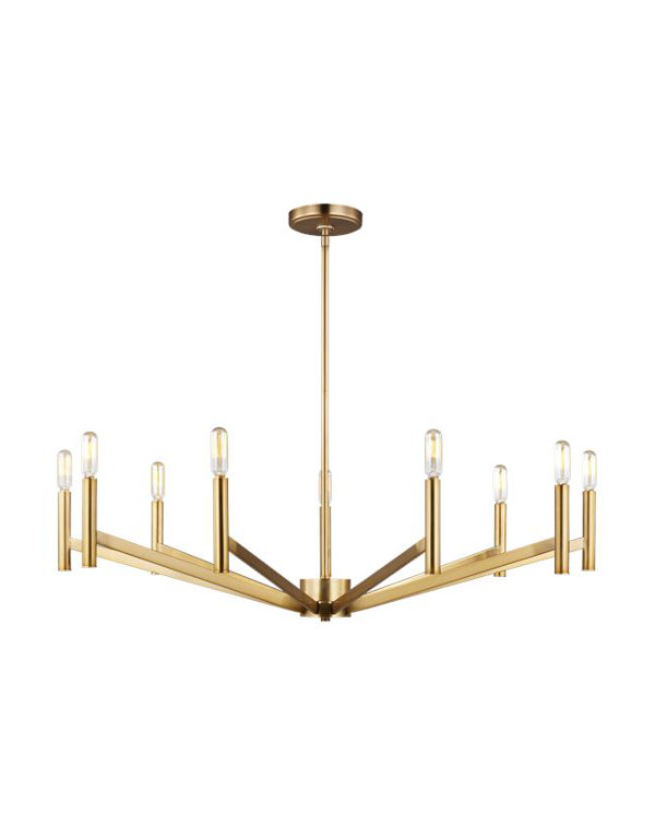 Satin Brass Modern 9-Light Chandelier with Incandescent Elegance