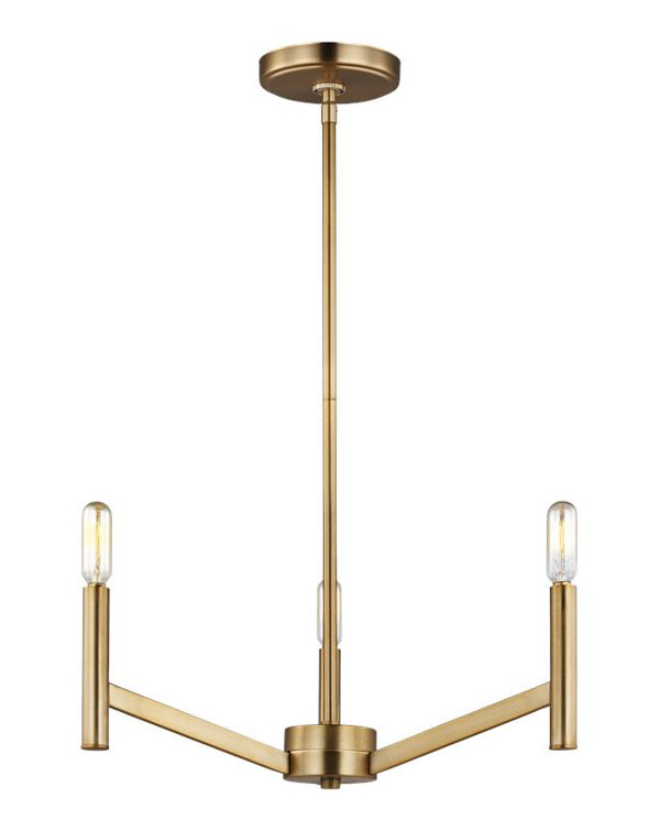Vector 3-Light Satin Brass Chandelier with Clear Silver Wire