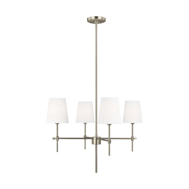 Satin Brass 4-Light Chandelier with White Linen Shades