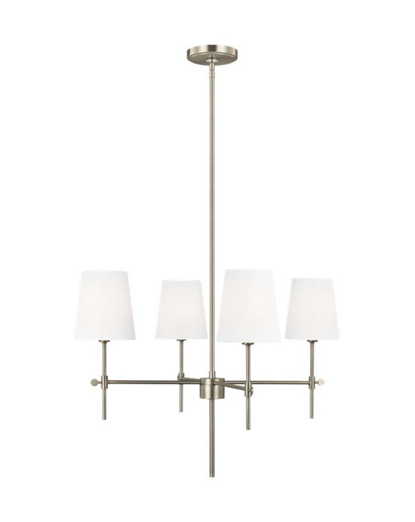 Satin Brass 4-Light Chandelier with White Linen Shades