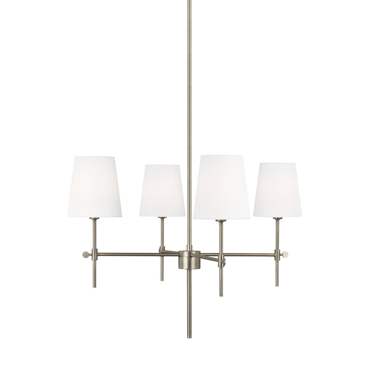 Satin Brass 4-Light Chandelier with White Linen Shades