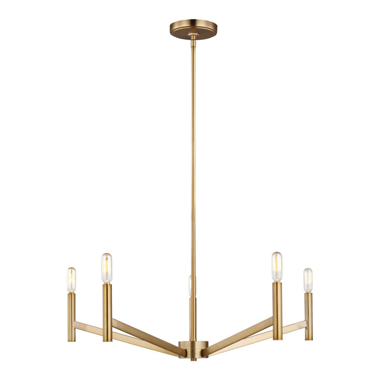 Satin Brass 5-Light Candle Chandelier with Clear Silver Wire