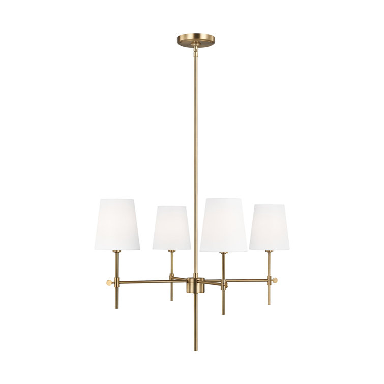 Satin Brass 4-Light Chandelier with White Linen Shades