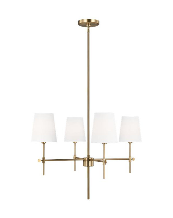 Satin Brass 4-Light Chandelier with White Linen Shades