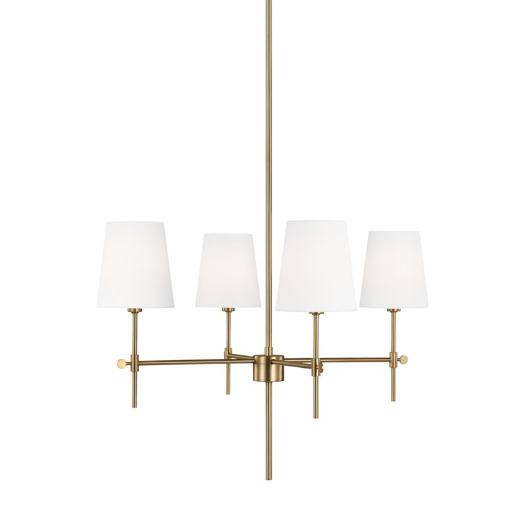 Satin Brass 4-Light Chandelier with White Linen Shades