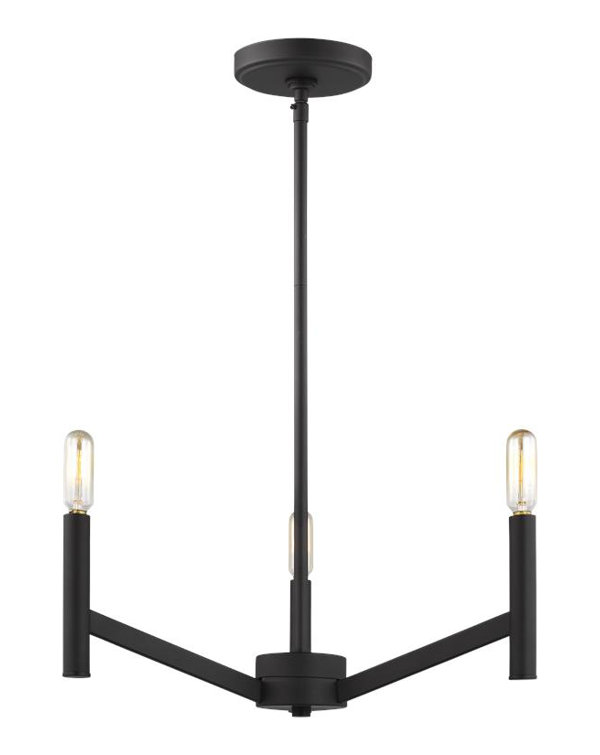 Vector Mini 3-Light Chandelier in Midnight Black with Brass Accents