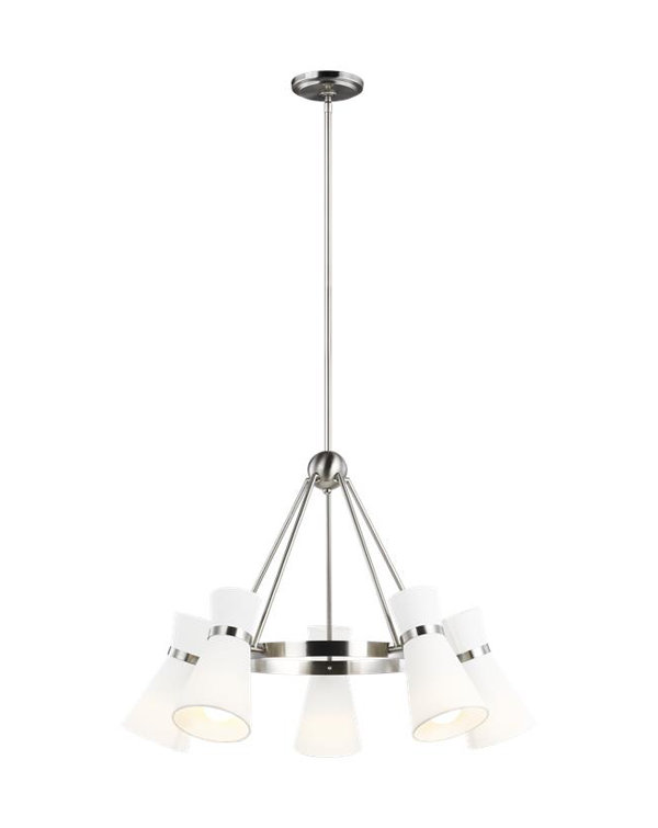 Elegant Brushed Nickel 5-Light Chandelier with White Linen Shade