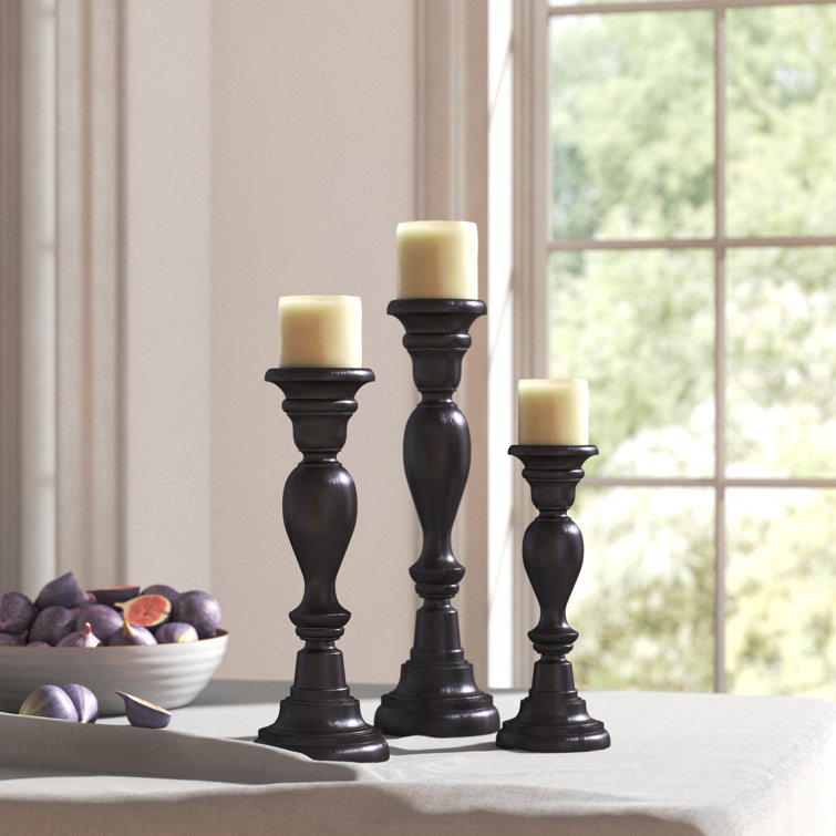 Elegant Espresso Wood Candle Holder Trio, 18" 15" 12"H
