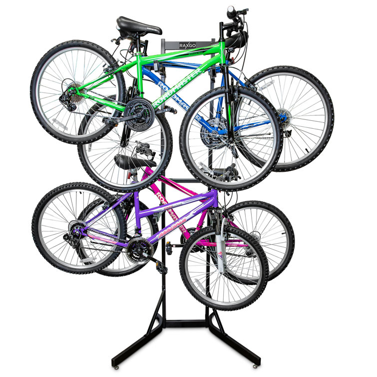 Black Steel Freestanding Adjustable 4-Bike Storage Rack
