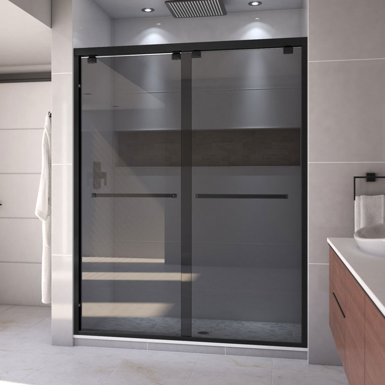 Encore 60" Satin Black Frameless Sliding Shower Door with Clear Glass