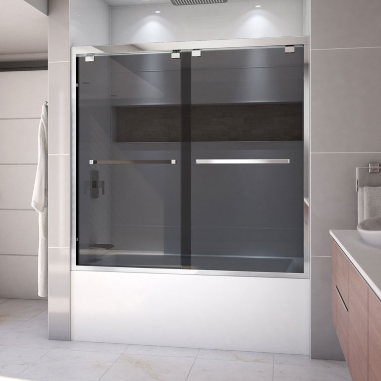 Encore 60" Chrome Semi-Frameless Sliding Tub Door with Smoke Gray Glass