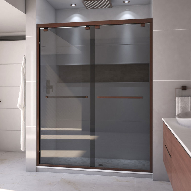Encore 56-60" Oil Rubbed Bronze Semi-Frameless Sliding Shower Door with Smoke Gray Glass