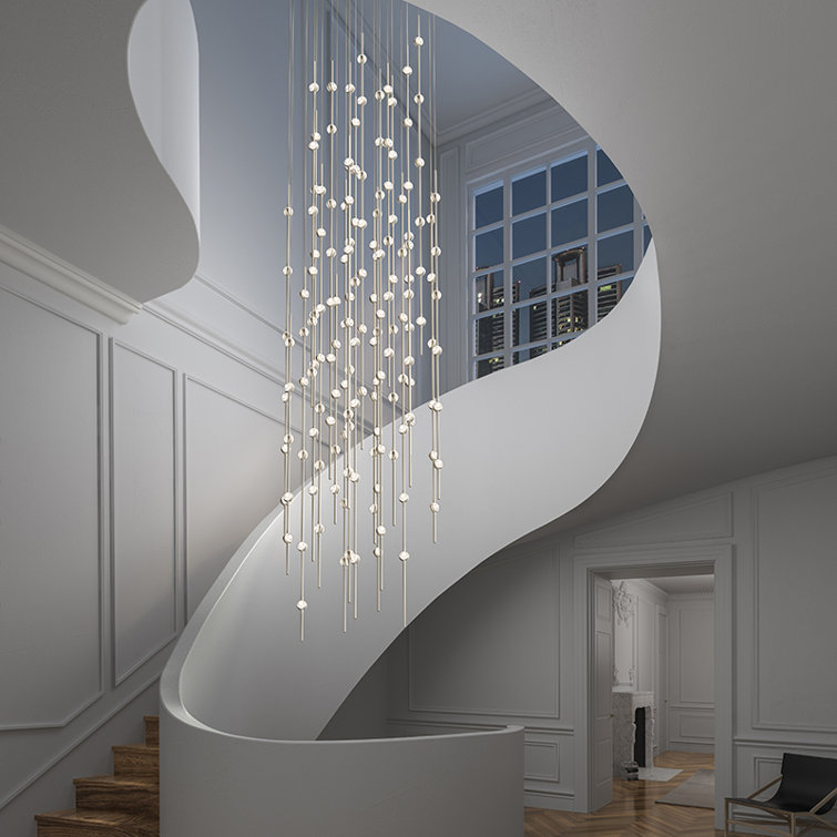 Andromeda Satin Nickel & Crystal LED Tall Pendant Light