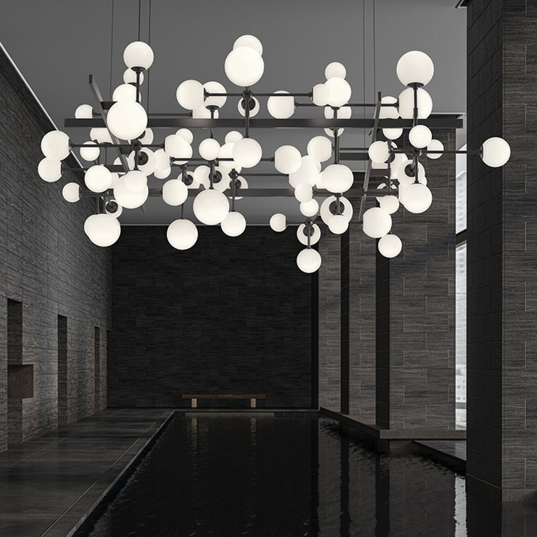 Satin Nickel Nebula Square LED Pendant with Glass Spheres