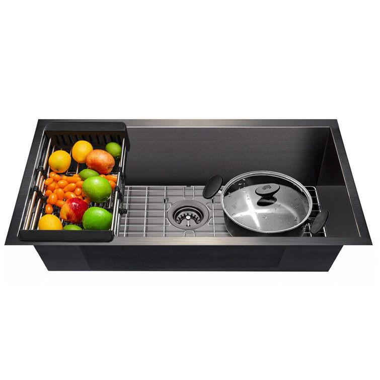 Matte Black Stainless Steel Single Bowl Undermount Kitchen Sink