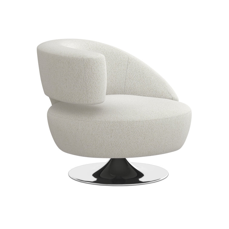Gray Upholstered Swivel Barrel Chair with Polished Nickel Base