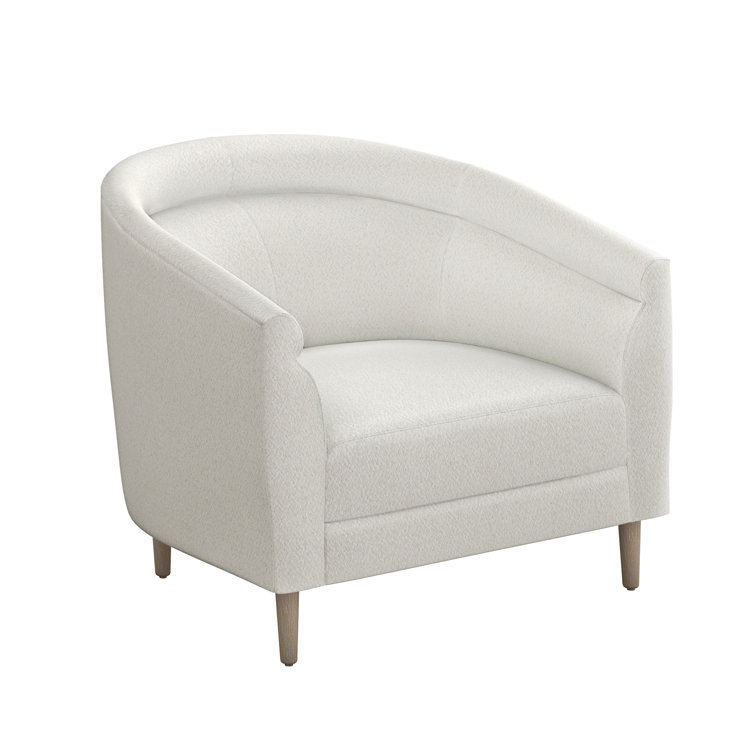 Cream and Icy Gray Upholstered Barrel Chair with Wood Legs