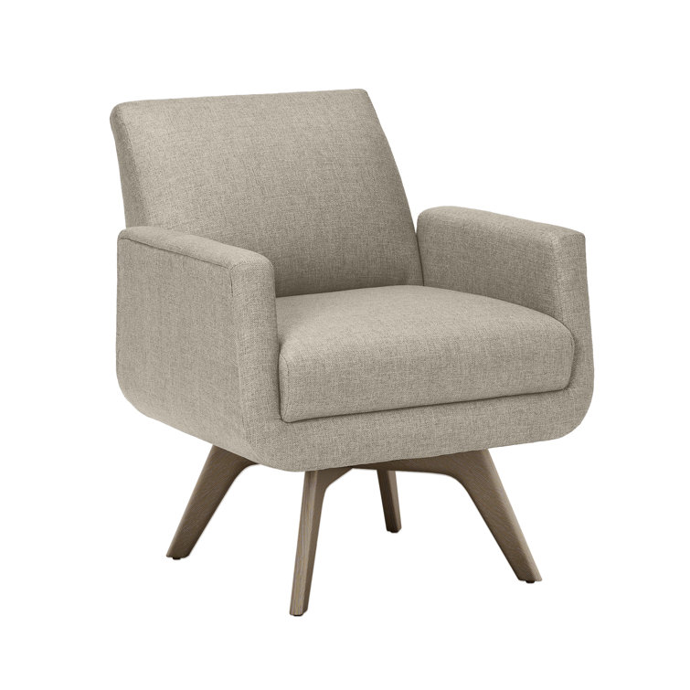 Landon Pearl Grey Swivel Handcrafted Wood Armchair