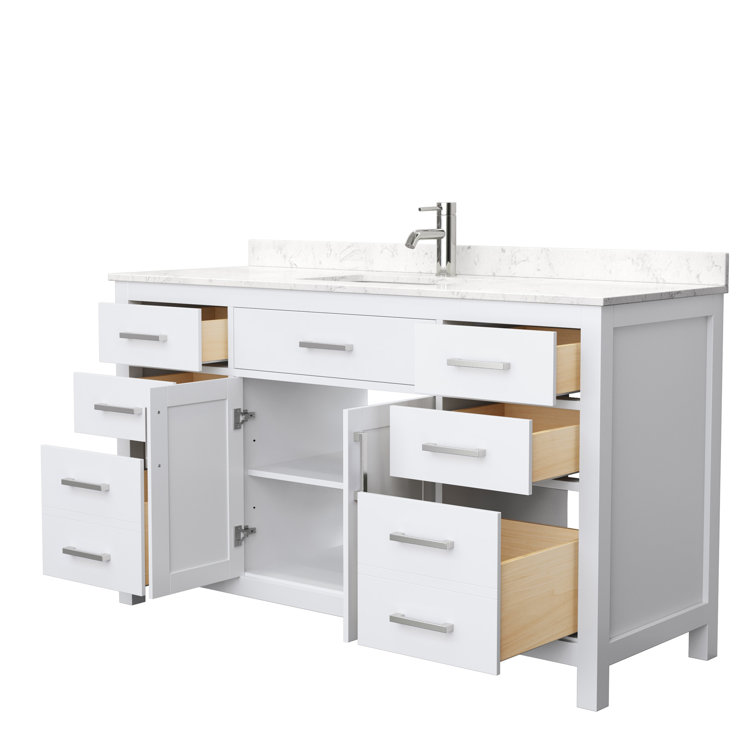 Beckett 60" White Freestanding Single Vanity with Carrara Marble Top