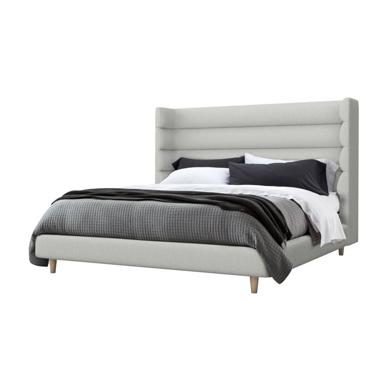King Pure Grey Upholstered Wingback Bed